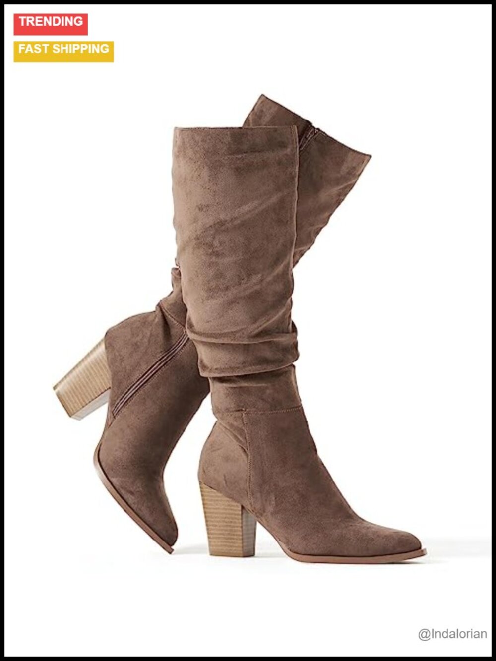 Faux Suede Knee High Heeled Slouchy Boots Pointed Toe Side Zip